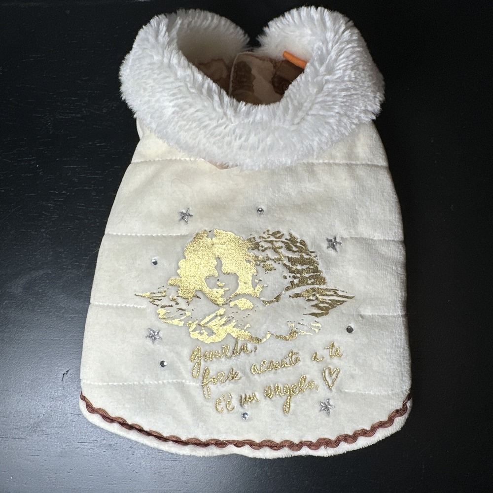 fiorucci Italy Y2K S‎ Pet Dog Jacket Angels Stars Crystals Snap Closure Winter